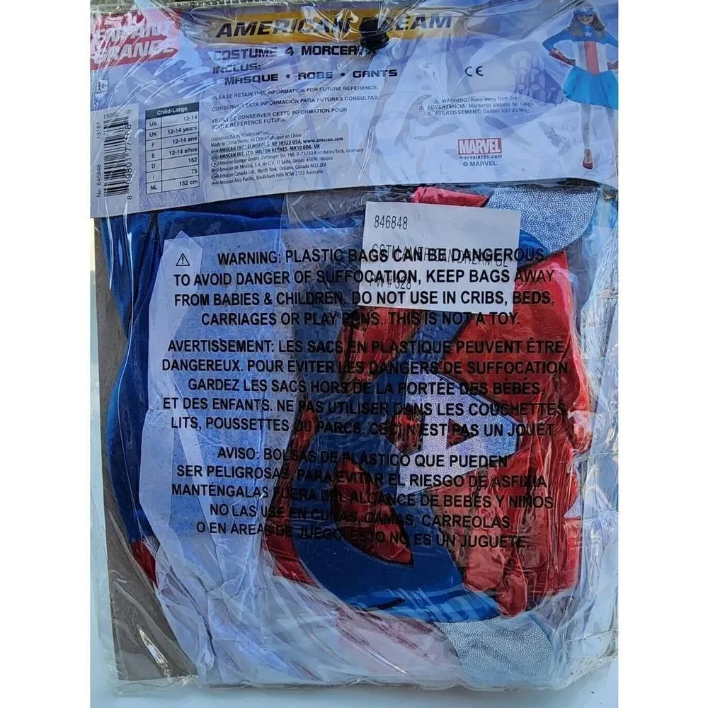Marvel American Dream Costume CosPlay Super Hero Girls Size L 12-14 New - Picture 2 of 4